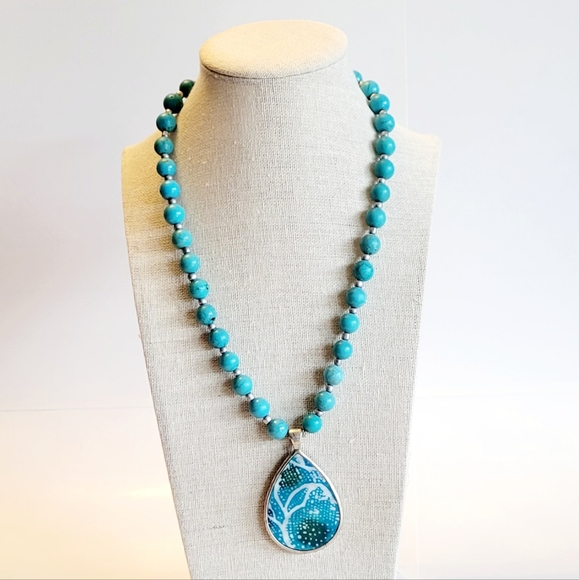 Coldwater Creek Jewelry - Coldwater Creek Necklace, Turquoise Beads, -Reversible- Drop Pendant.